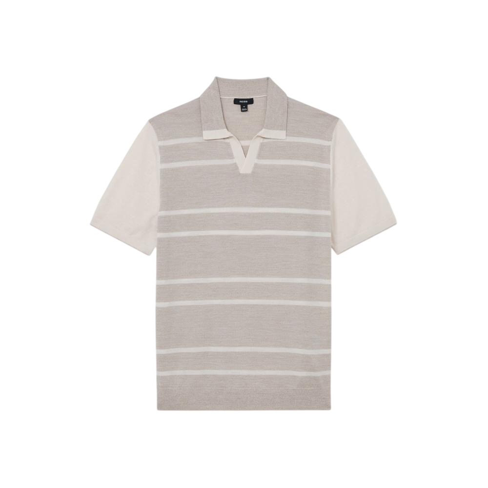REISS Miles Merino Wool Striped-Knit Polo Jumper